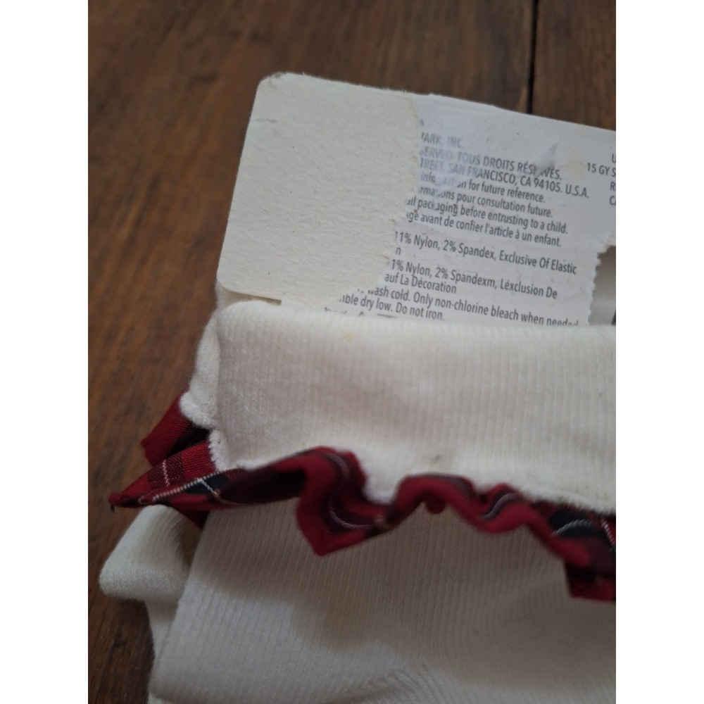 Gymboree Girls Ivory White Ankle Socks Red Plaid Ruffle Trim Gold Metallic 2T-3T - Picture 3 of 3